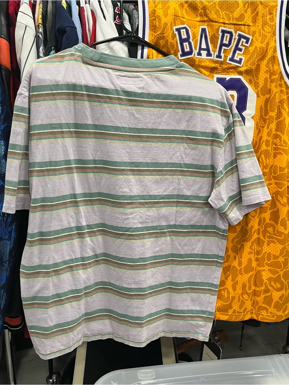 GUESS Striped Short-Sleeve Tee in Green, White & Tan - Picture 3 of 3